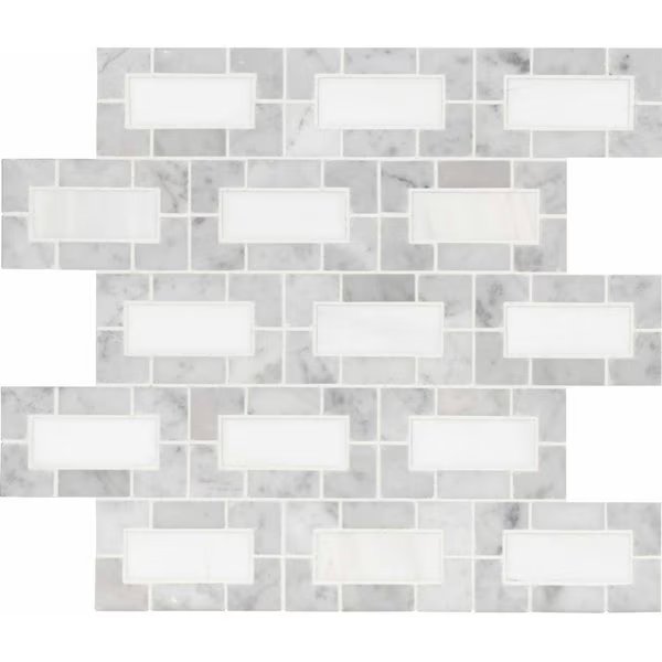 Bianco Dolomite Lynx SAMPLE Polished Marble Mesh-Mounted Mosaic Tile, Msi, Mfr#: ZOR-MD-0245-SAM